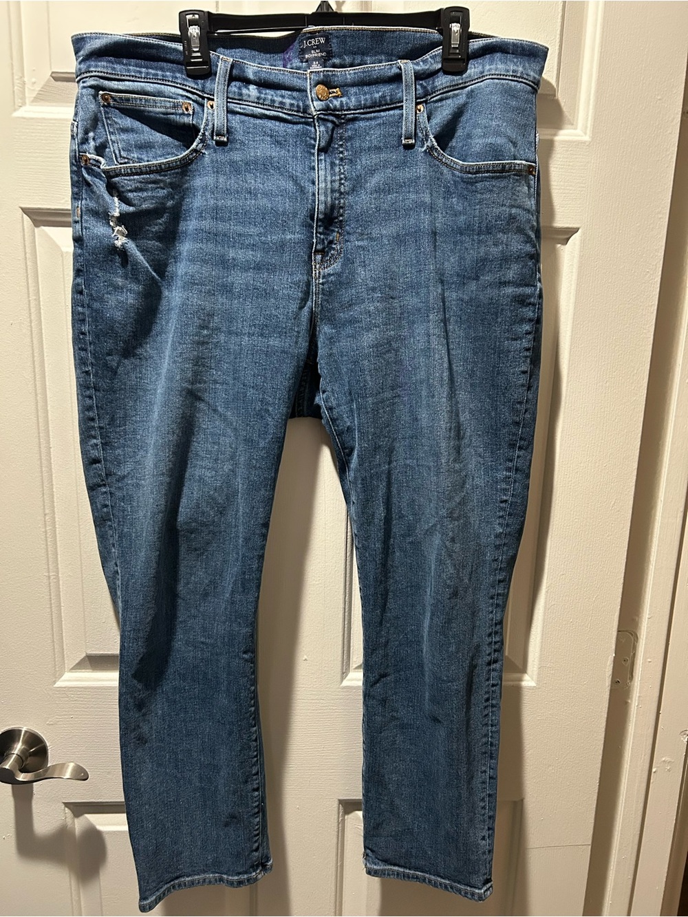 J.Crew Women's Slim Boyfriend Straight Leg Denim Jeans in Blue Waist 34 Size 18